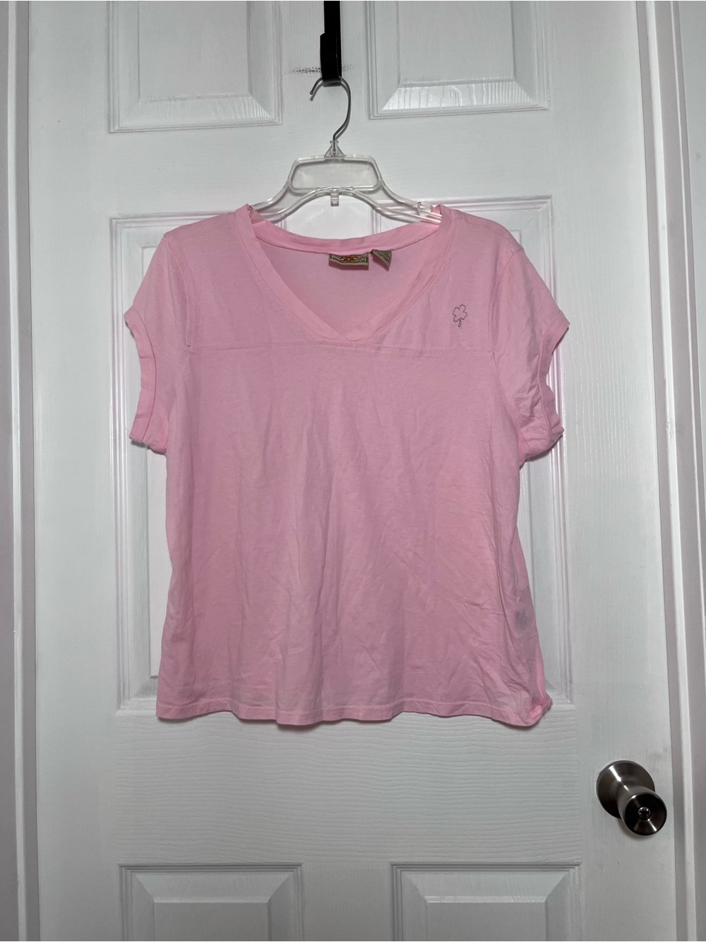 Route 66 90’s, Light Pink V-Neck 100% Cotton Short Sleeve Jersey Style Tee